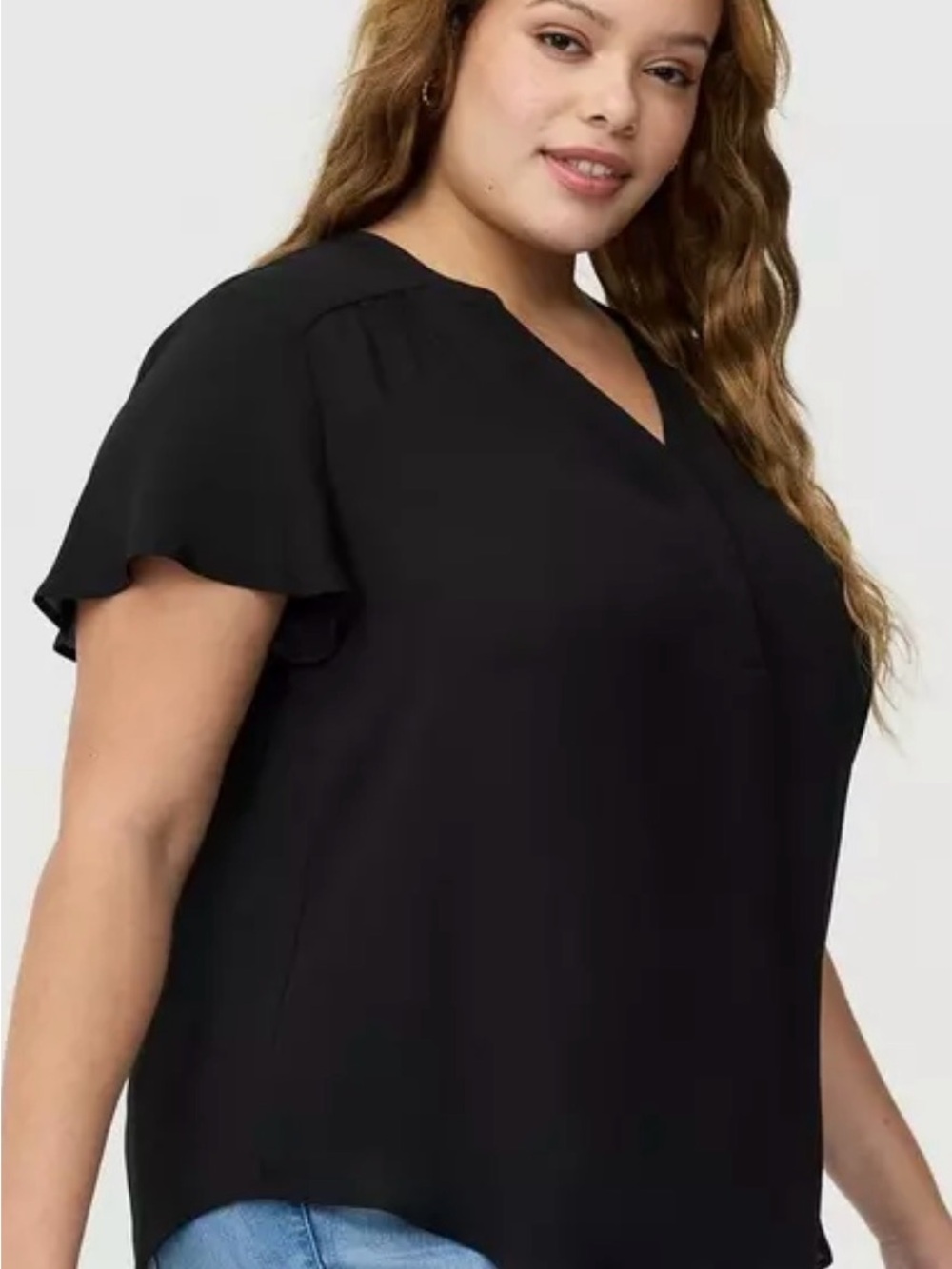 torrid Black V-Neck Flutter Sleeve Blouse - Picture 5 of 10